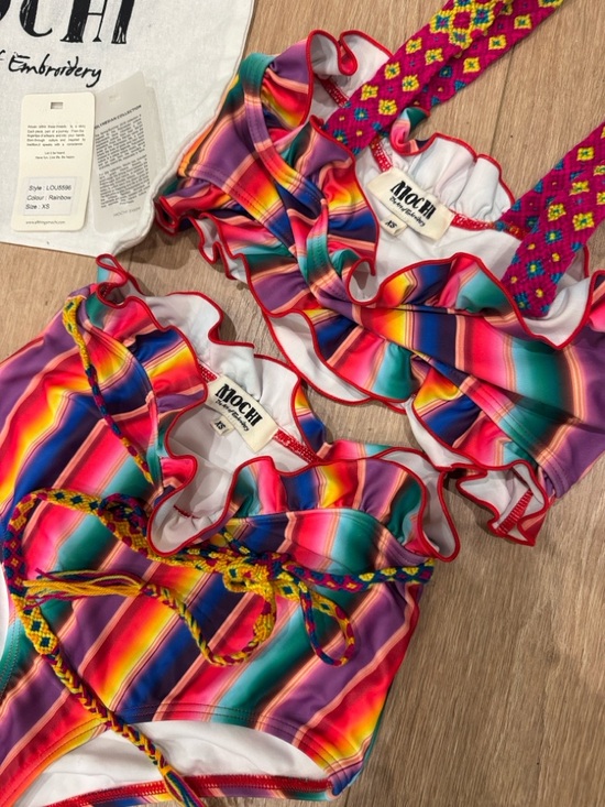 All Things Mochi Louise Rainbow Stripe Ruffled Bikini Size XS - Picture 7 of 8